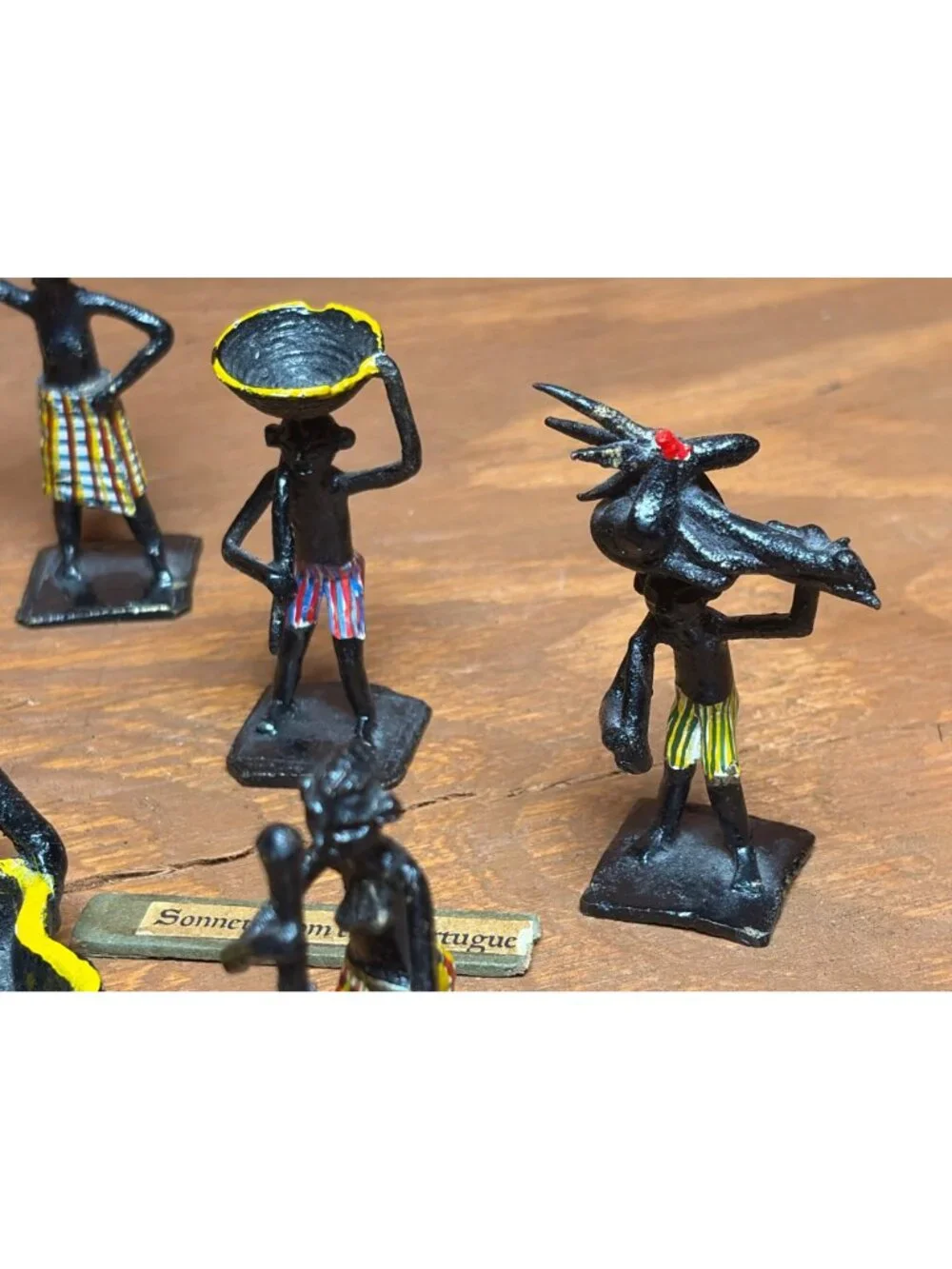 Vintage West African Ashanti Style Painted Bronze Brass Tribal Figures Set of 14